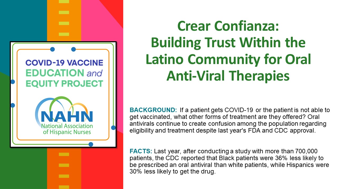 Webinar title card - Building trust within Latino Community for oral antivirals
